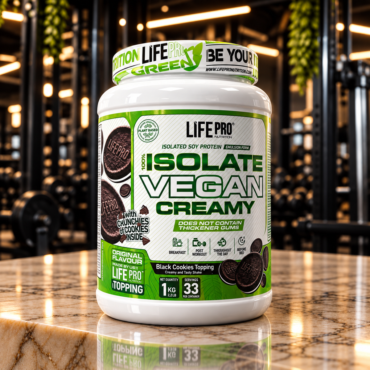 Life Pro Isolate Vegan Creamy 1 kg – Black Cookies Topping